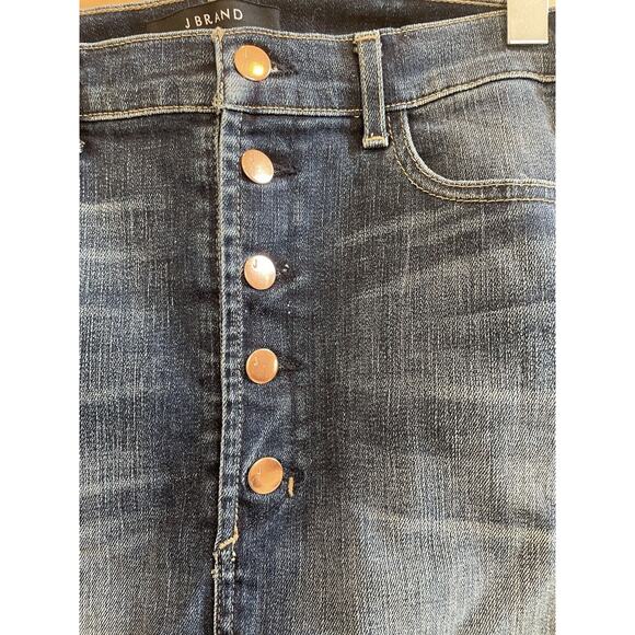 J Brand Rosalie Mini‎ Denim Skirt Raw Hem Rose Gold Button Fly Dark Wash Size 28 - Picture 3 of 6
